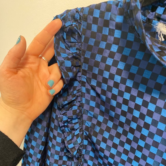 Vintage Satin Checkered Ruffle Top - Picture 6 of 10